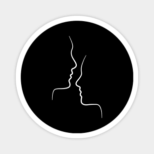 Two Faces Minimalist Line Art Drawing - Face to Face Magnet